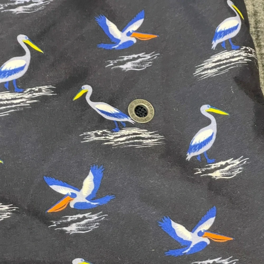 Superdry Pelican Print Swim Shorts Mens L Navy Blue Excellent Mesh‎ Lined Trunks